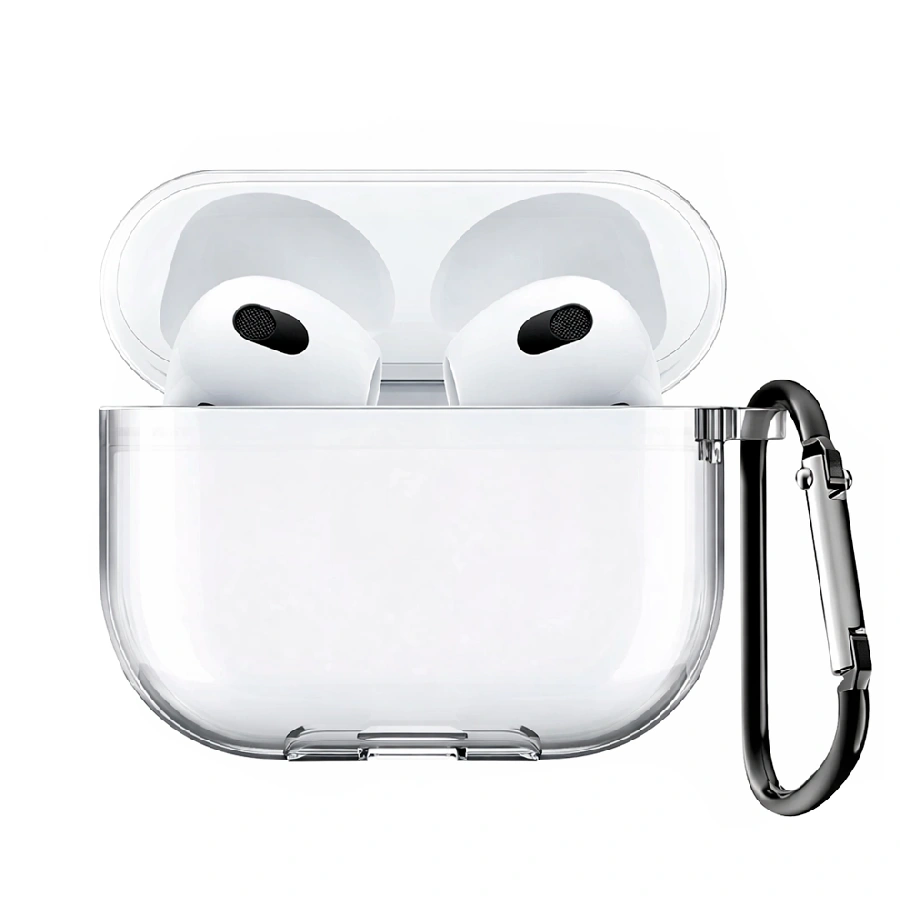 Силиконовый чехол для AirPods 3 с карабином прозрачный