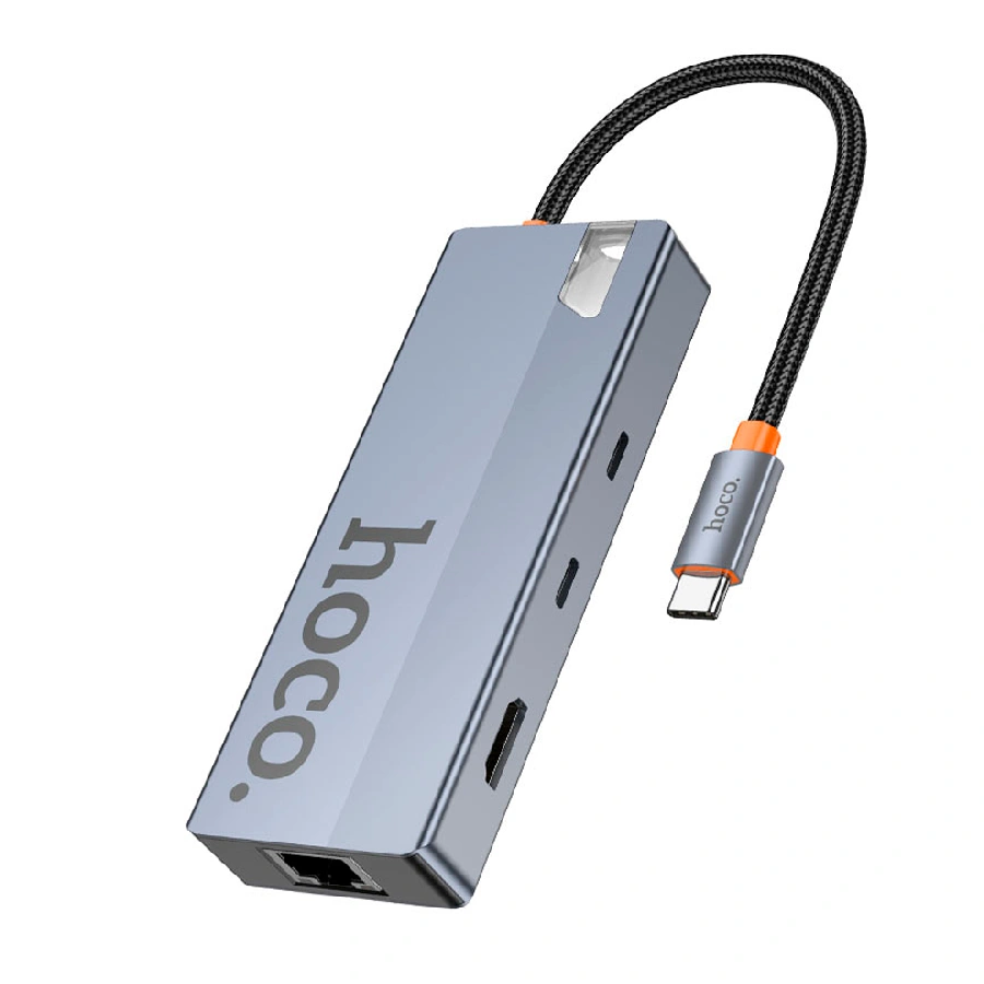 USB-концентратор HOCO HB52 8 Гнезд PD, 2*USB3.0, HDTV. Type-C.TF. RJ45. SD, Micro SD. 4К серый