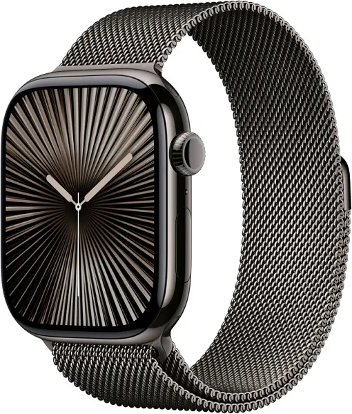 Apple Watch Series 10, 46 мм, корпус из титана цвета «сланцевый титан», спортивный ремешок цвета «миланская петля» сланцевый M/L (MWYW3)