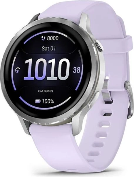 Умные часы Garmin Venu 4 41 мм серебристый с силиконовым ремешком цвета барвинка (010-03013-41)