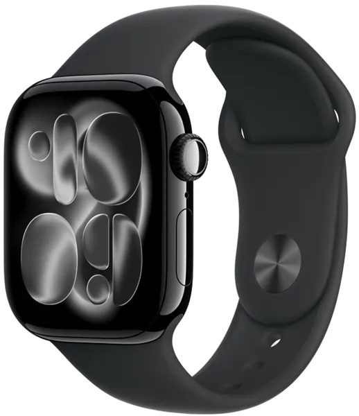 Apple Watch Series 11, 42 мм, корпус из алюминия цвета «чёрная смола», спортивный ремешок цвета «черный» M/L (MEQU4)