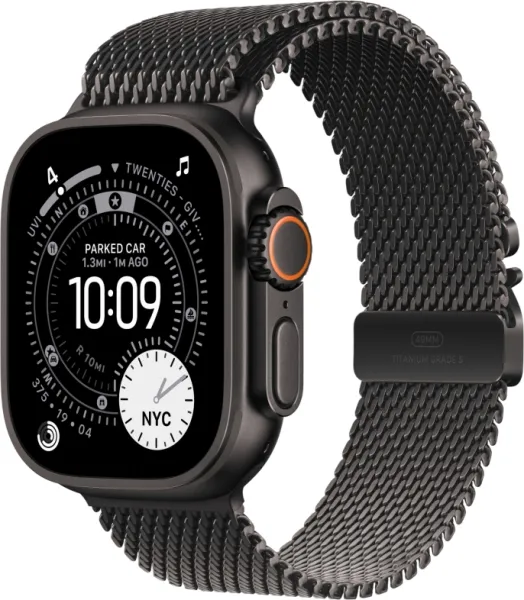 Apple Watch Ultra 3 (2025) GPS + Cellular, 49 мм, корпус из черного титана, ремешок Titanium Milanese Loop (L) цвета black (черный) MF1T4