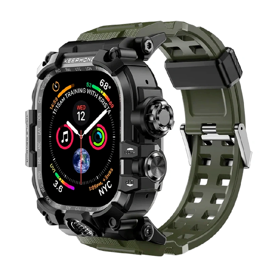 Противоударный кейс с ремешком Keephone Bassion совместимый с Apple Watch Ultra 49mm черный/зеленый