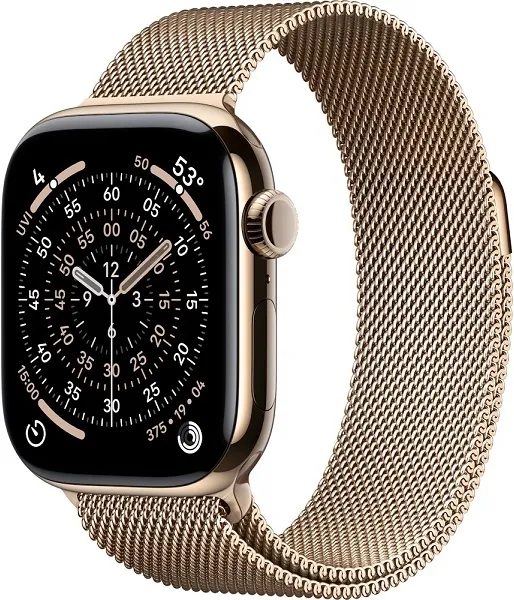 Apple Watch Series 11, 42 мм, корпус из титана цвета «золотой», миланский браслет золотого цвета (MF8Y4)