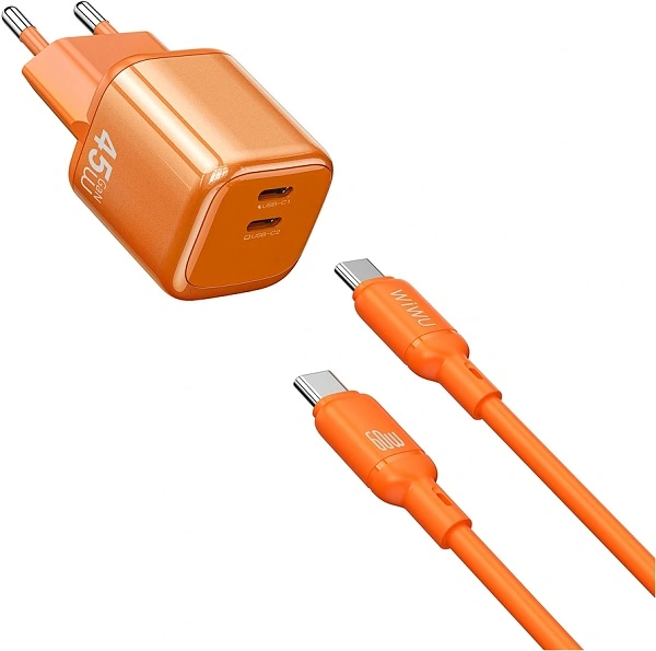 Сетевое зарядное устройство + кабель Wiwu Cube (Wi-G025) 45W Type-C + Type-C оранжевое