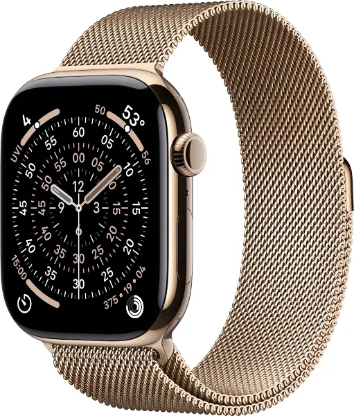 Apple Watch Series 11, 46 мм, корпус из титана цвета «золотой», миланский браслет золотого цвета M/L (MFD84)