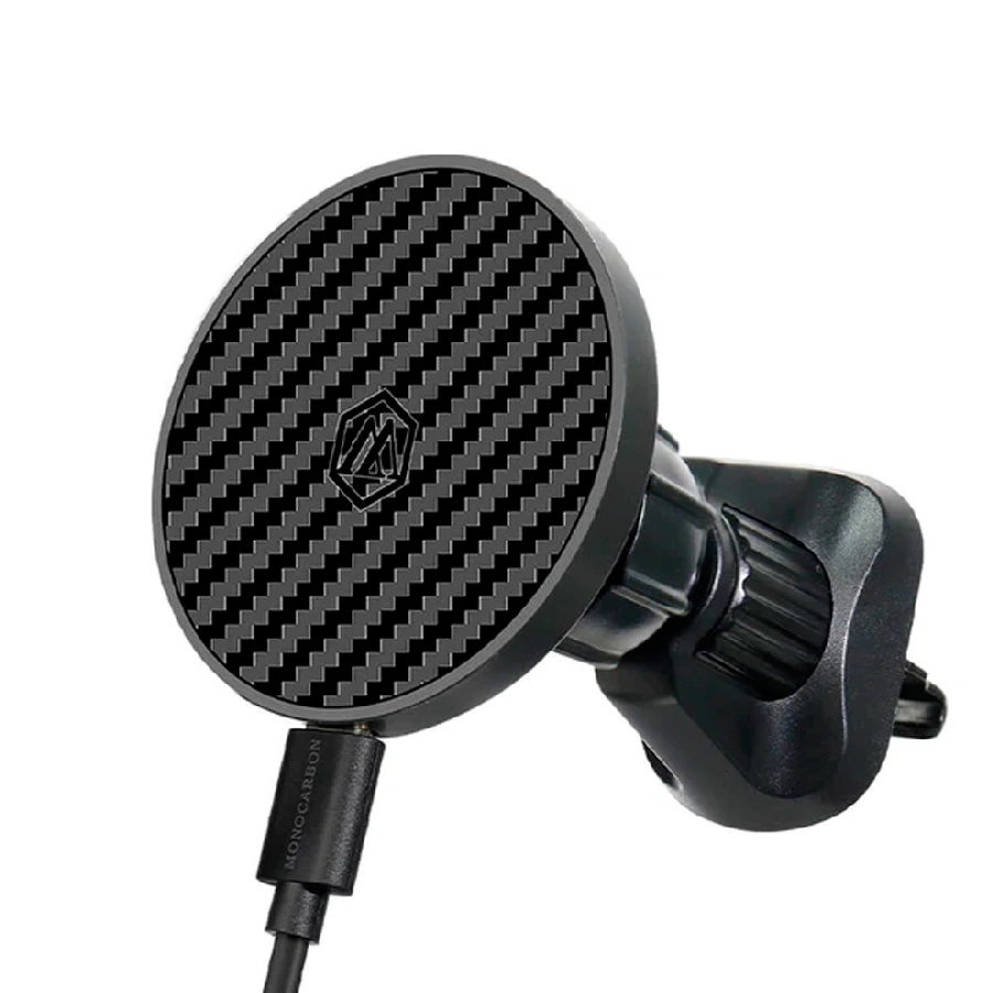Автомобильный держатель c беспроводной зарядкой MONOCARBON Car mount + Car Charger 15W черный