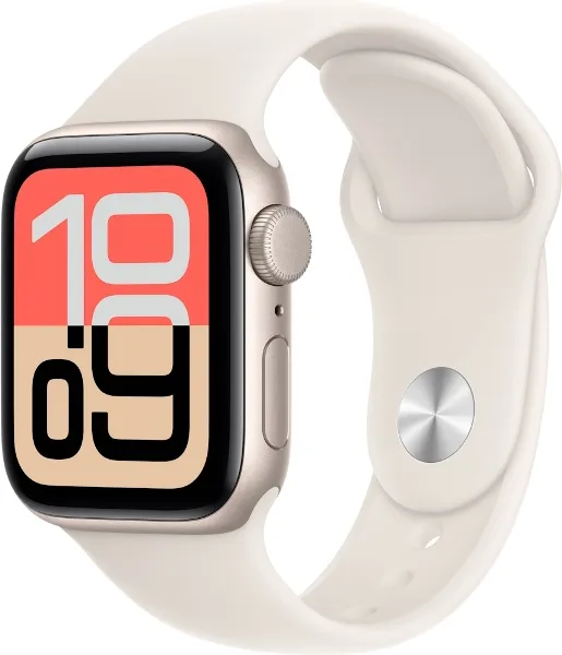 Умные часы Apple Watch SE 3 2025, 40 мм, корпус из алюминия цвета «сияющая звезда», спортивный ремешок цвета «сияющая звезда», размер M/L (MEH54)