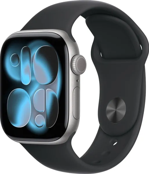 Apple Watch Series 11, 42 мм, корпус из алюминия цвета «серый космос», спортивный ремешок цвета «черный» S/M (MEQW4)