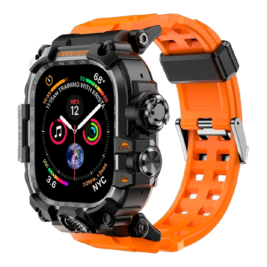 Противоударный кейс с ремешком Keephone Bassion совместимый с Apple Watch Ultra 49mm черный/оранжевый