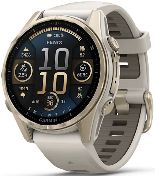 Умные часы Умные часы Garmin Fenix 8 43 mm Amoled Sapphire, золотистый корпус, дымчато-серый ремешок (010-02903-18)